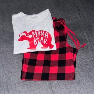 Mama Bear Pajamas Set - Gray and Red
